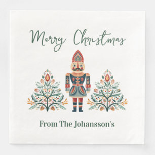 Scandinavian Nutcracker Custom Name Christmas Napkin
