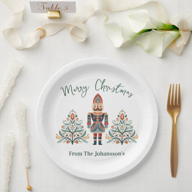 Scandinavian Nutcracker Custom Name Christmas Paper Plate (Wedding)