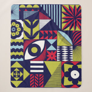Scandinavian or retro style graphic pattern. Hand- Sherpa Blanket