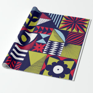 Scandinavian or retro style graphic pattern. Hand- Wrapping Paper