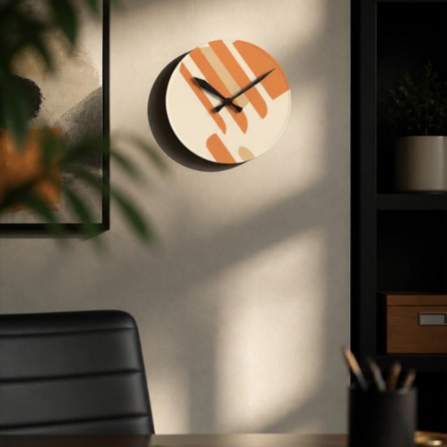Scandinavian Orange & Cream Geometric  Round Clock (Creator Uploaded)