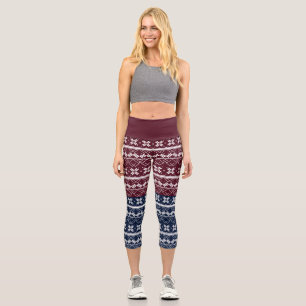 Scandinavian ornament on a blue, burgundy  capri leggings