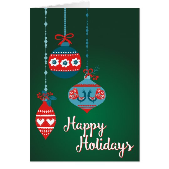 Scandinavian Ornaments Happy Holidays Card