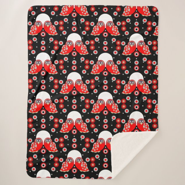 Scandinavian Owl Folk Art   Fleece Blanket (Front)