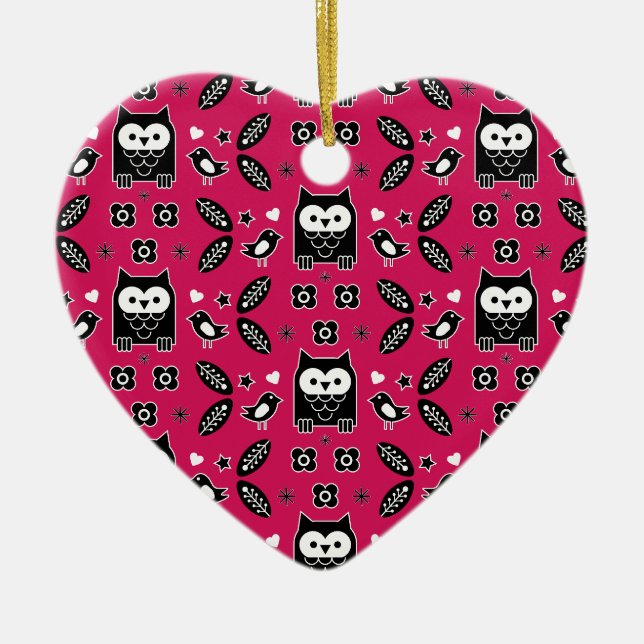 Scandinavian Owl Folk Art Gift Ceramic Tree Decoration (Front)