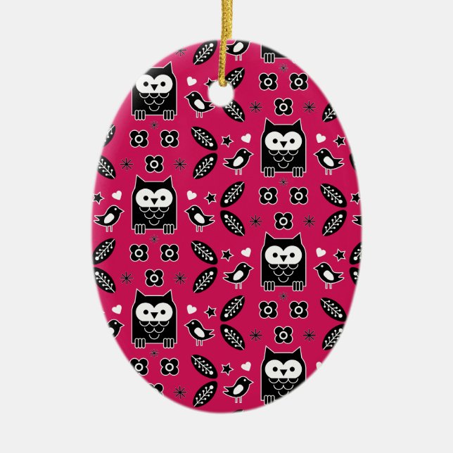 Scandinavian Owl Folk Art Gift Ceramic Tree Decoration (Front)