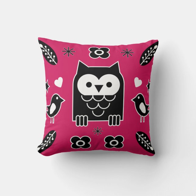 Scandinavian Owl Folk Art Gift Cushion (Front)
