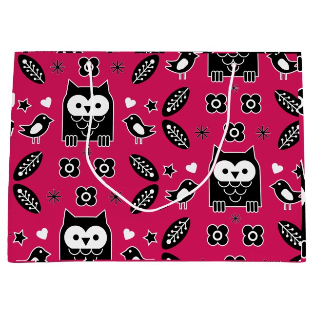 Scandinavian Owl Folk Art Gift Large Gift Bag (Front)