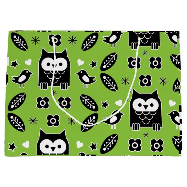 Scandinavian Owl Folk Art Large Gift Bag (Front)