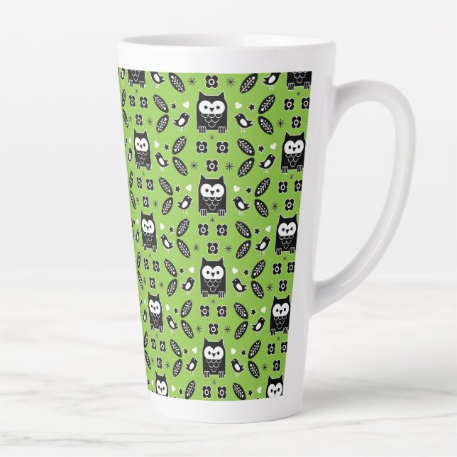 Scandinavian Owl Folk Art Latte Mug (Right)