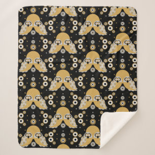 Scandinavian Owl Folk Art   Sherpa Blanket
