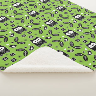 Scandinavian Owl Folk Art Sherpa Blanket