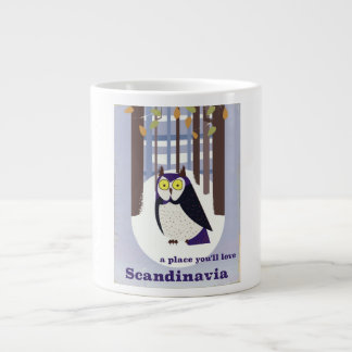 Scandinavian Owl in the forest Vintage poster Large Coffee Mug