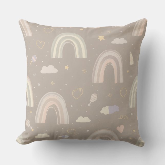 Scandinavian Pastel Nursery Pillow | Soft Rainbows (Front)