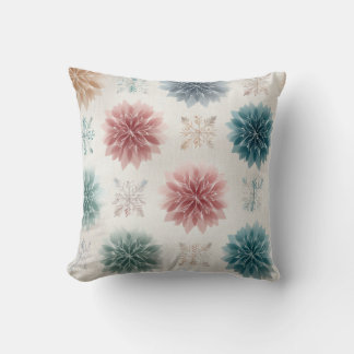 Scandinavian Pastel Snowflake Floral Throw Pillow