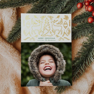 Scandinavian Pattern Photo Gold Foil Holiday Card