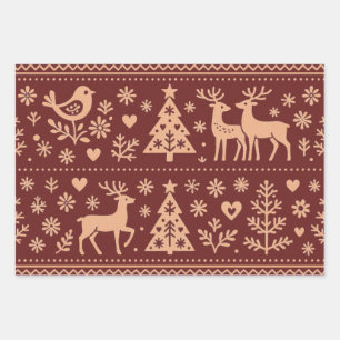 SCANDINAVIAN PATTERNS CHRISTMAS WRAPPING SHEETS