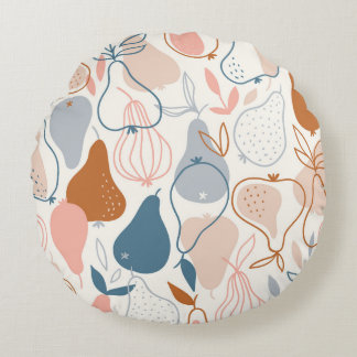 Scandinavian Pear Print: Vintage Fruit Pattern Round Cushion