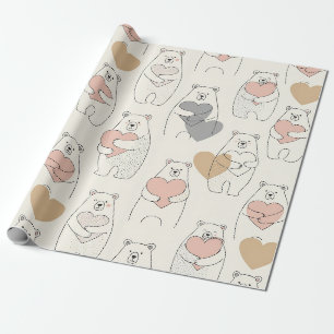 Scandinavian Polar Bear Heart in Cream and Blue Wrapping Paper