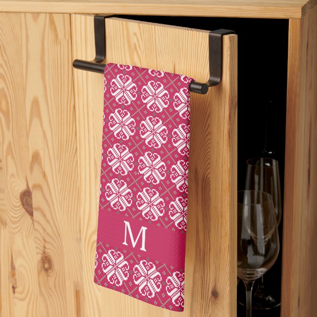 Scandinavian Print Customised Monogram Holiday  Tea Towel (Thirds Fold)