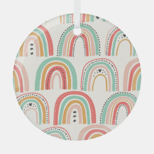 Scandinavian Rainbows: Naive Art Pattern. Glass Tree Decoration