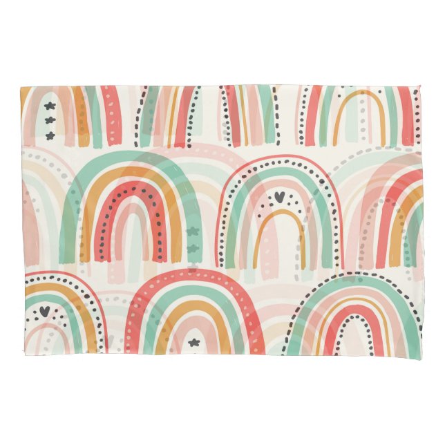 Scandinavian Rainbows: Naive Art Pattern. Pillowcase (Front)