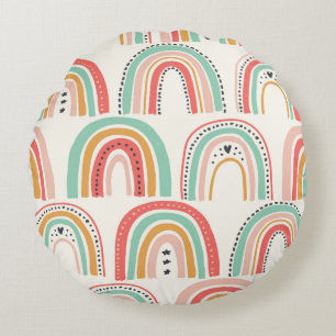 Scandinavian Rainbows: Naive Art Pattern. Round Cushion