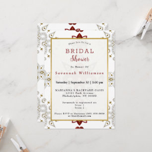 Scandinavian Red Blue Gold Nordic Bridal Shower Invitation