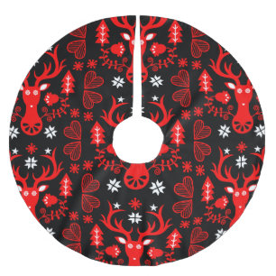 Scandinavian Red Christmas Deer Brushed Polyester Tree Skirt