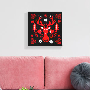 Scandinavian Red Christmas Deer Canvas Print