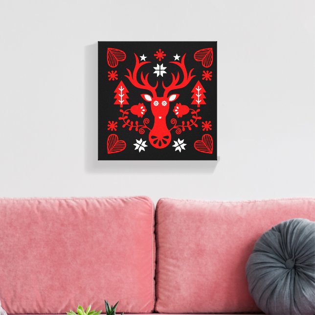 Scandinavian Red Christmas Deer Canvas Print (Insitu(LivingRoom))