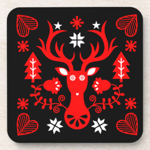 Scandinavian Red Christmas Deer Coaster