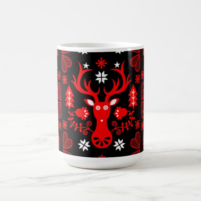 Scandinavian Red Christmas Deer Coffee Mug (Center)