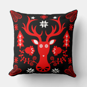Scandinavian Red Christmas Deer Cushion