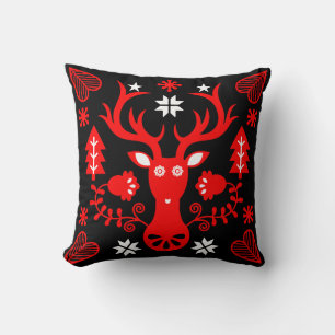 Scandinavian Red Christmas Deer Cushion