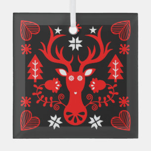 Scandinavian Red Christmas Deer Glass Tree Decoration