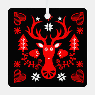 Scandinavian Red Christmas Deer Metal Tree Decoration