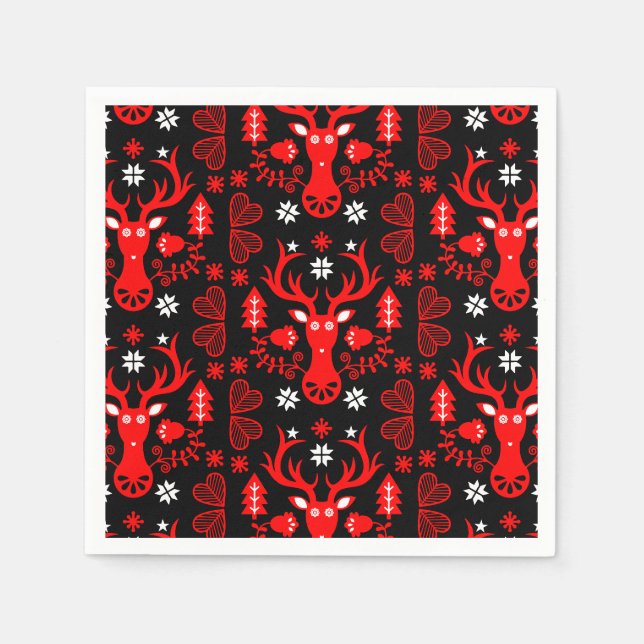 Scandinavian Red Christmas Deer Napkin (Front)