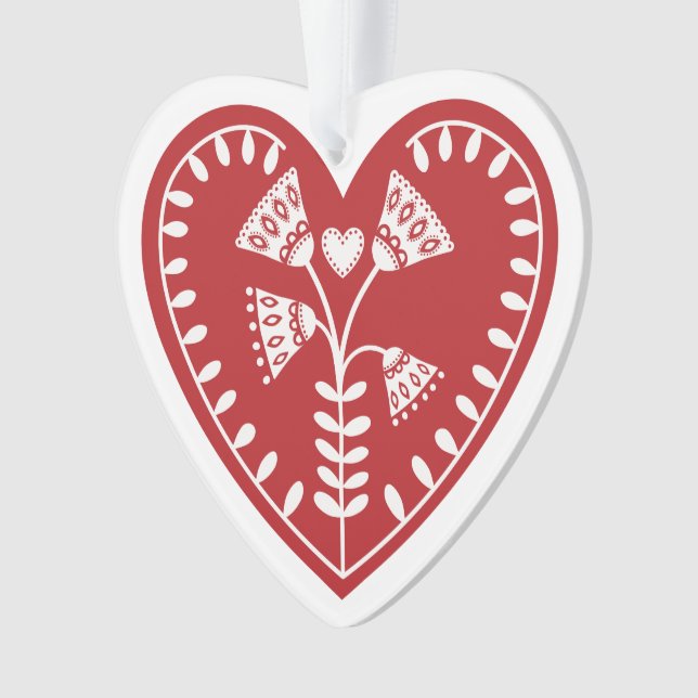 Scandinavian Red Heart Acrylic Ornament (Front)