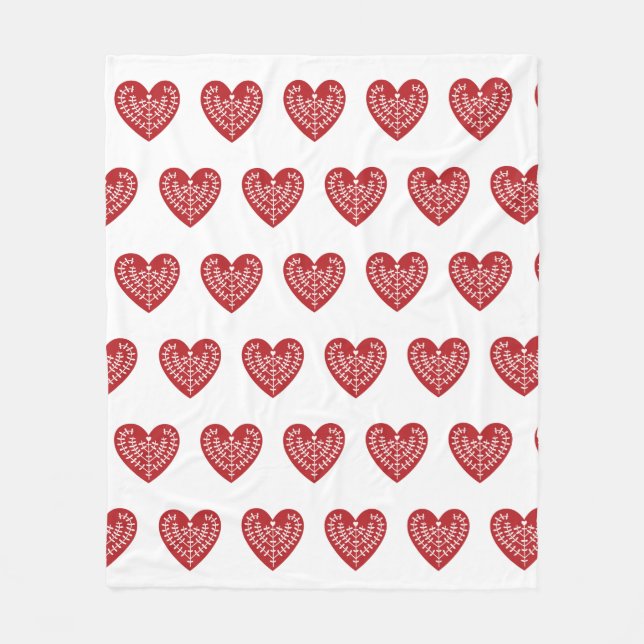 Scandinavian Red Heart Fleece Blanket (Front)
