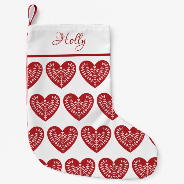 Scandinavian Red Heart Personalised Stocking (Front)