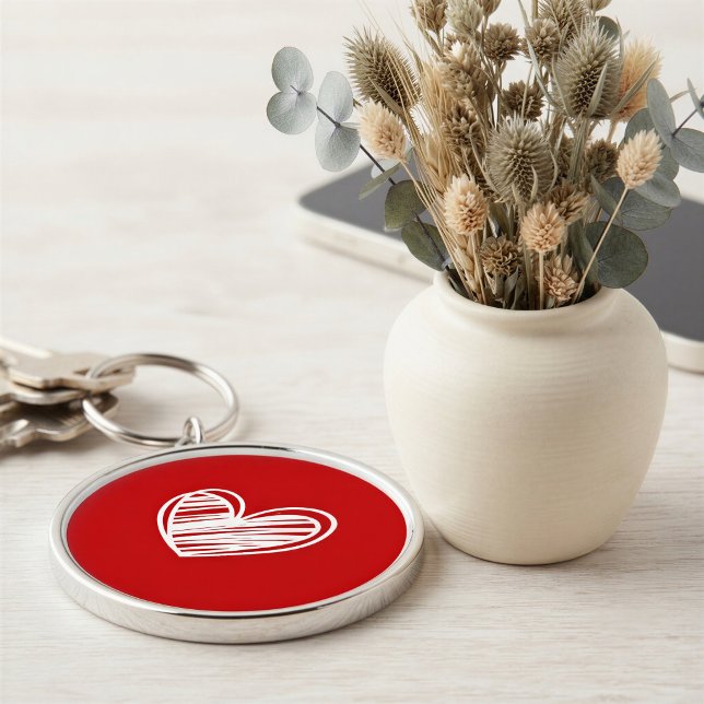 Scandinavian Red Heart Round Keychain (Creator Uploaded)