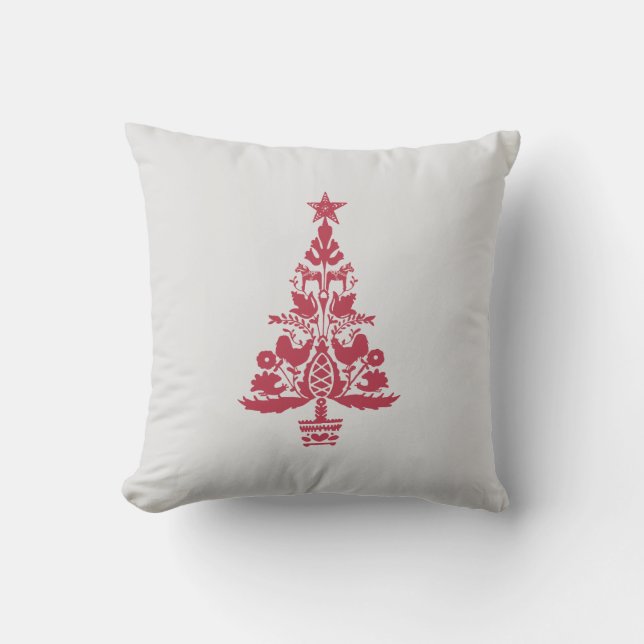 Scandinavian Red Tree Painting Design Cushion (Front)