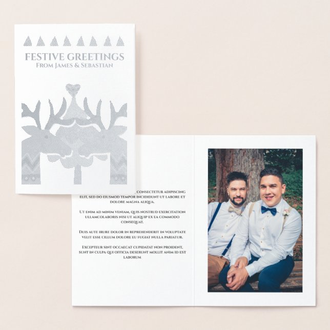 Scandinavian Reindeer Gay Personalised Christmas Foil Card (Display)