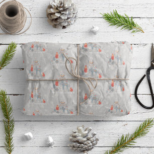 Scandinavian Reindeer Tree Animal Snowflake Grey Wrapping Paper