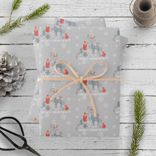 Scandinavian Reindeer Tree Floral Animal Snowflake Wrapping Paper Sheet