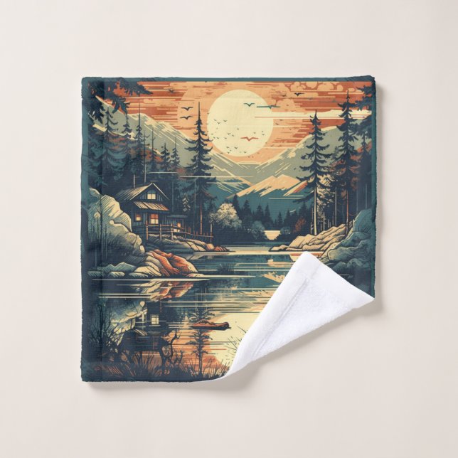 Scandinavian Retro Art mountain home Bath Towel Set (Wash Cloth)