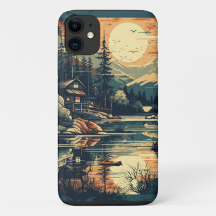 Scandinavian Retro Art mountain home iPhone 11 Case