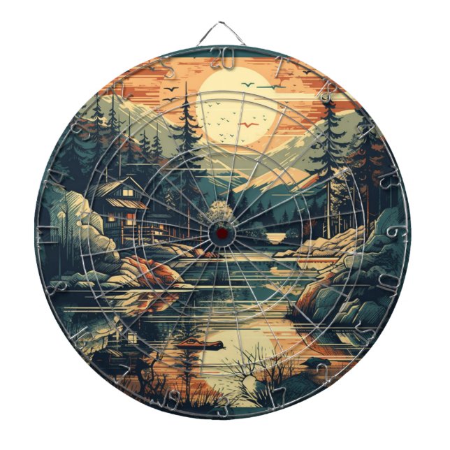 Scandinavian Retro Art mountain home Dartboard (Front)