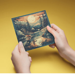 Scandinavian Retro Art mountain home Holiday Card